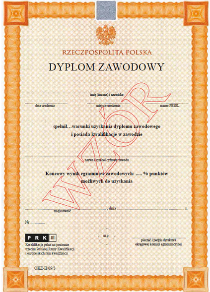 wzór Dyplomu zawodowego
