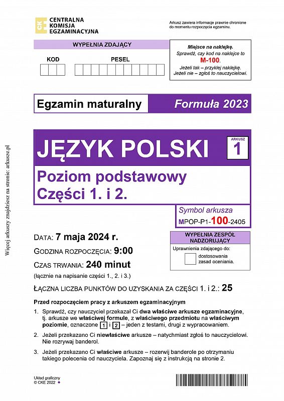 Arkusze maturalne język polski PP - 2024