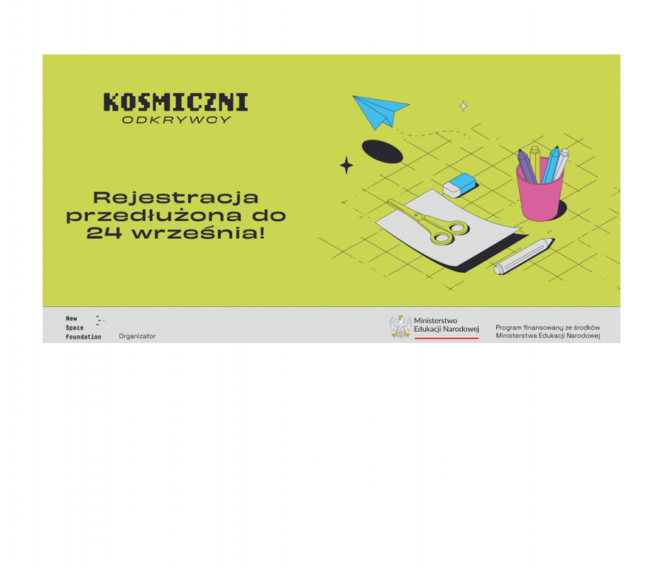 Grafika promująca bezpłatne warsztaty dla szkół o tematyce kosmicznej