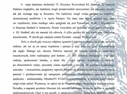 Zaproszenie Dyrektora Muzeum Stutthof w Sztutowie